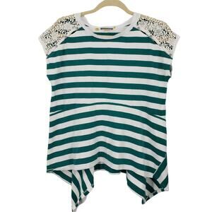 Little Yellow Button Lace Shark bite Hem Top Small